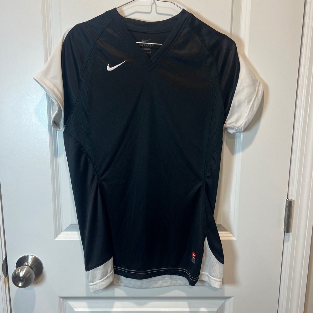 Nike‎ Dri Fit Team Athletic V Neck Short Sleeve T Shirt Black White Men XL